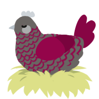 A grey and maroon chicken with a lace pattern