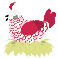A white and crimson chicken with a lace pattern