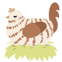 A cream and brown chicken with a bar pattern
