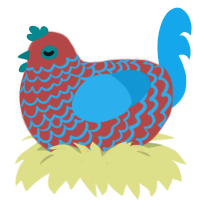 A red and sky chicken with a lace pattern