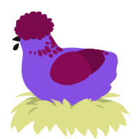 A blurple and wine chicken with a neck-speckle pattern