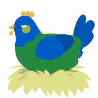 A viridian and ultramarine chicken with a head pattern