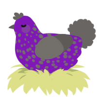 A violet and grey chicken with a speckle pattern