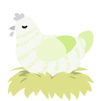 A white and apple chicken with a bar pattern