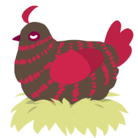 PC Bark, a bark and crimson chicken with a bar pattern