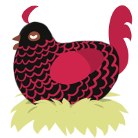 A black and crimson chicken with a lace pattern