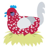 A crimson and mist chicken with a speckle pattern
