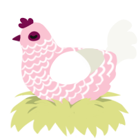 Sara, a rose and white chicken with a lace pattern
