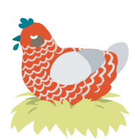 A vermilion and mist chicken with a lace pattern