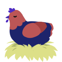 A navy and red chicken with a head pattern