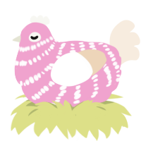 A pink and cream chicken with a bar pattern