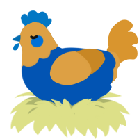 A ultramarine and orange chicken with a head pattern