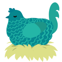 A teal and turquoise chicken with a lace pattern