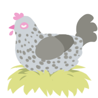 A mist and ash chicken with a speckle pattern