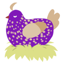 A violet and beige chicken with a speckle pattern