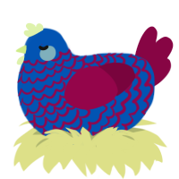 A ultramarine and maroon chicken with a lace pattern