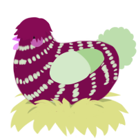 A wine and gluppy chicken with a bar pattern