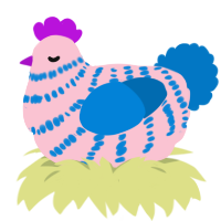 Rosie, a rose and sapphire chicken with a bar pattern