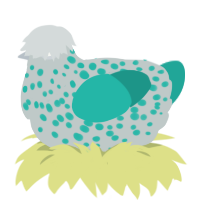 A silver and turquoise chicken with a speckle pattern