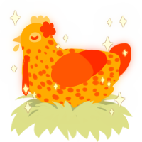 Venus, a gold and vermilion chicken with a speckle pattern