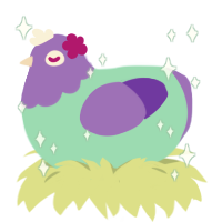 Petra, a mint and blurple chicken with a head pattern