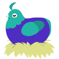 Wiggles, a indigo and turquoise chicken with a head pattern