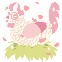 A white and pink chicken with a lace pattern