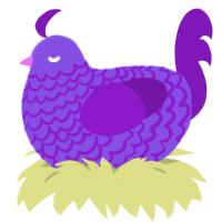 A blurple and violet chicken with a lace pattern