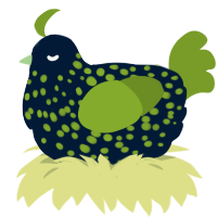 A tumblr and chartreuse chicken with a speckle pattern