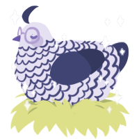 A lilac and navy chicken with a lace pattern