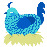 A aqua and ultramarine chicken with a lace pattern