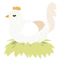 A white and cream chicken with a lace pattern
