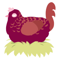 A maroon and red chicken with a half-lace pattern