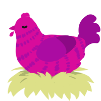 A fuchsia and plum chicken with a bar pattern