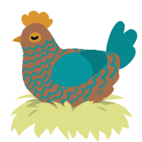 A brown and teal chicken with a lace pattern