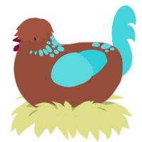 A russet and aqua chicken with a neck-speckle pattern