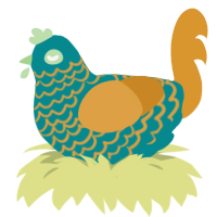A teal and orange chicken with a lace pattern