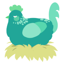 A turquoise and mint chicken with a neck-speckle pattern