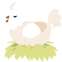 A cream chicken with a head pattern