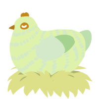 A apple and gluppy chicken with a bar pattern