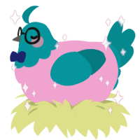 A pink and teal chicken with a head pattern