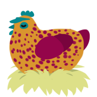 A orange and maroon chicken with a speckle pattern