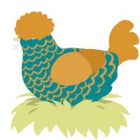 A teal and orange chicken with a lace pattern
