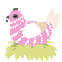 A pink and cream chicken with a bar pattern