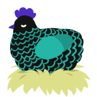 A black and turquoise chicken with a lace pattern