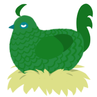 Moss, a viridian and leaf chicken with a lace pattern
