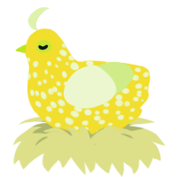 A yellow and apple chicken with a speckle pattern