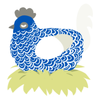 A ultramarine and white chicken with a double-lace pattern