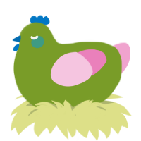 A chartreuse and pink chicken
