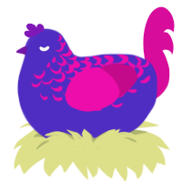Gooey, a indigo and fuchsia chicken with a half-lace pattern